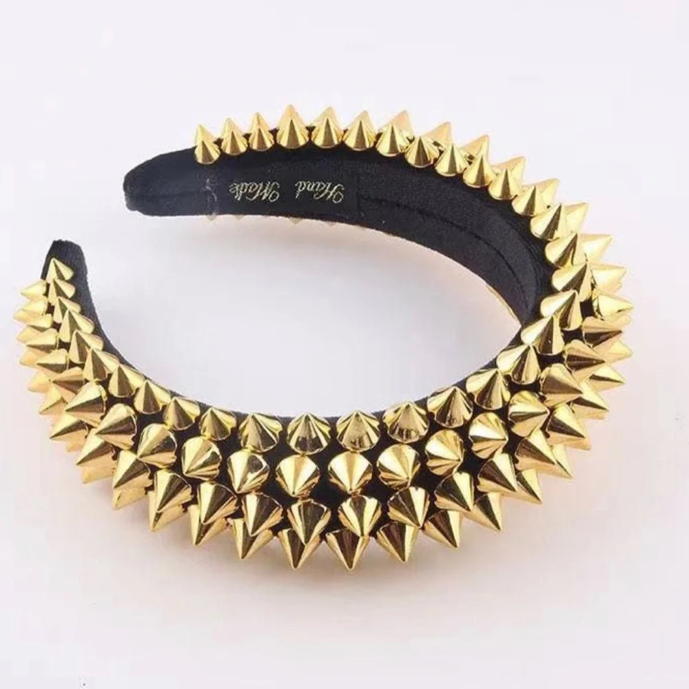 Steampunk Gold Spike Headband, Handmade Metal Nails Punk Rock Headwear, Catwalk, - Picture 2 of 2